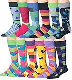 Colorfut Men's 12 Pairs Soft Cotton Colorful Funky Gift Box Dress Socks, Fits shoe 6-12 (sock size 10-13), CMC04