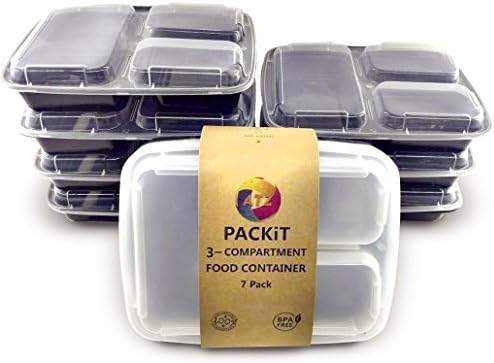 ATZ PACKiT BPA Safe 3 Compartment Meal Prep Container with Lid - Black