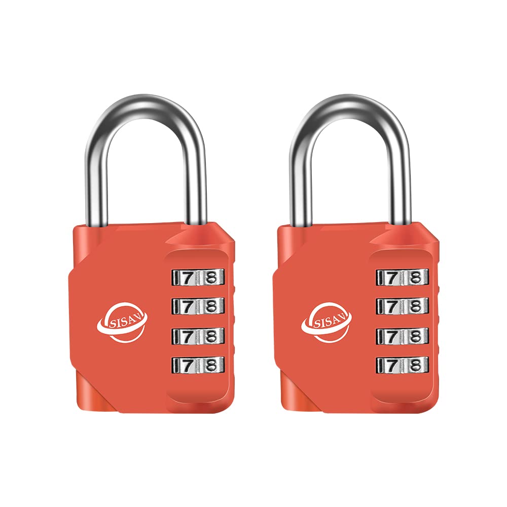 SISAV 4 Digit Combination Lock,Gym Padlock,Outdoor Combination Padlock,Suitable for School Lockers,Tool Boxes,Fences,Gate(Orange Red 2 Pack)