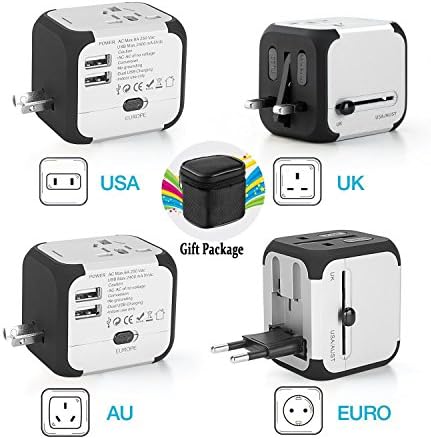 Universal Travel Adapter,All-in-one Worldwide Travel Chargers Adapters for US UK AU EU with Dual USB Charging Ports Universal AC Socket - Safety Fused(Silver)