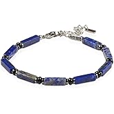 Casvia chakra protection mens bracelet features lapis lazuli matched with hematite and black agate Equipped with a stainless steel adjustable chain ideal mens jewelry for yourself father and friends