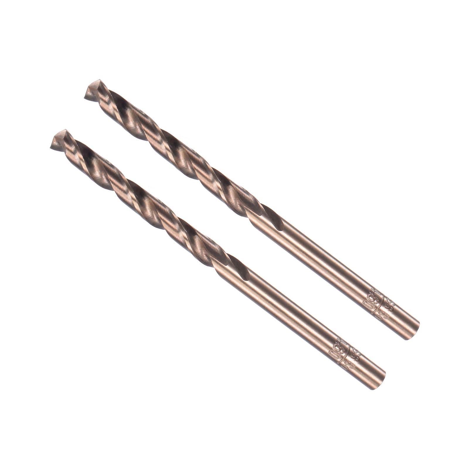 CoCud Twist Drill Bits, 4.6mm Drilling Diameter, Titanium Coated High Speed Steel 6542 Straight Round Shank - (Applications: for Stainless Steel Alloy Metal), 2-Pieces