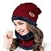 MUCO Mens Womens Winter Beanie Hats Scarf Set Warm Knit Hat Thick Fleece Lined Slouchy Cap Neck Warmer for Men Women