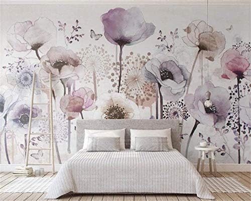 Xiutailtd 写真壁紙壁画水彩手描きスタイルラベンダーフラワーtv背景壁3d壁紙 450x315 Cm