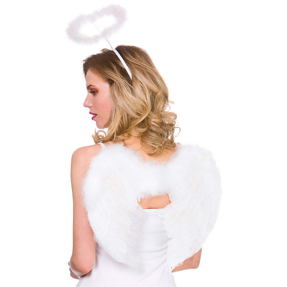 Wicked Costumes Adult Unsiex White Feather Wings & Halo on Headband Christmas and Halloween Fancy Dress Accessory