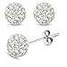 FANTOM Solid Silver White CZ Solitaire Bead Ball Pendant Combo Necklace, Earring and Rolo Chain.