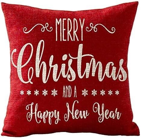 Red Snowflake Merry Christmas A Happy Year Winter Gift Holiday Cotton Linen Throw Pillow Covers Case Cushion Cover Sofa Decorative Square 18x18 inch Decorative Pillow Wedding Birthday