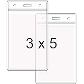 WTQ Waterproof Name Badge Holder (Large Size, Fit 3"x5" Insert, 50 Pack), Vertical, Sealable Name Tag Holder with Zipper, Vinyl Plastic Name Badge Sleeve Bulk, Clear Badge Card Protector