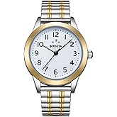 BOSHIYA Women's Stretch Band Watch Easy Reader 30mm Analog Quartz with Stainless Steel Elastic Strap Waterproof Ladies Wristwatch Gold/Silver