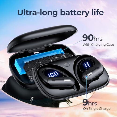 GNMN Active Noise Cancelling Ear Buds Wireless Earbuds Bluetooth 5.3 Headphones 90H Playtime Power Display Case Hi-Fi Stereo Bass Over-Ear Earphones with Waterproof ANC Transparency for Gym/Workout