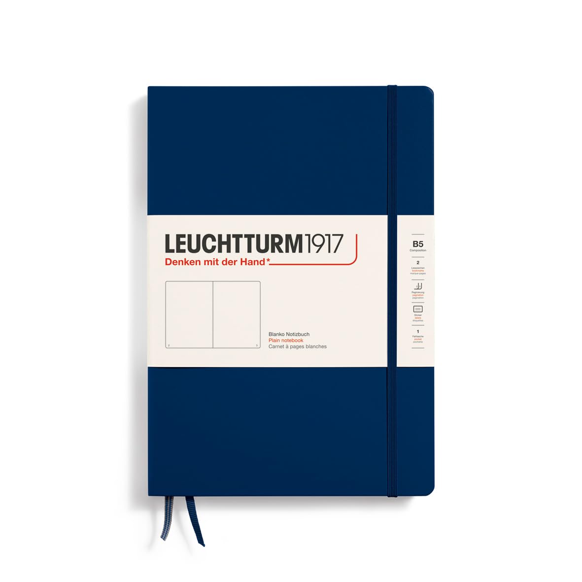 LEUCHTTURM1917 366177 Notebook Composition (B5), Hardcover, 219 Numbered Pages, Navy, Plain