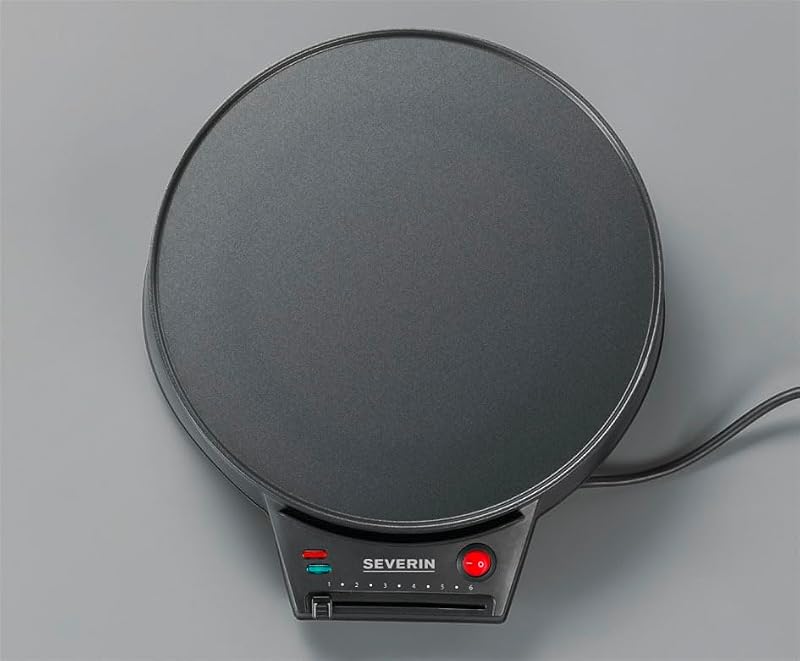 Severin crepadeira elétrica, forma redonda para crepes doces e salgados, crepeira xxl 30 cm com regulagem contínua de temperatura, preto, cm 2198