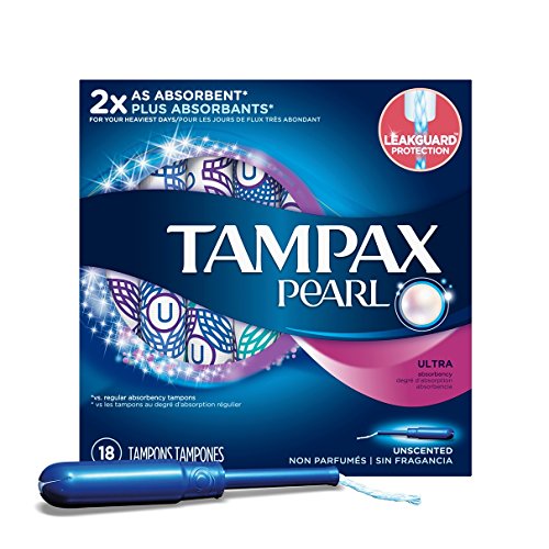 Tampax Pearl Plastic Unscented Tampons, Ultra Absorbency, 18 Count