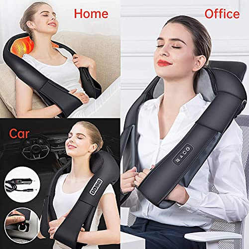 AERLANG Neck Back and Shoulder Massager with Heat, Deep Tissue Shiatsu Kneading Electric Massager, for Muscle Pain Relief, Body Relax, Use at Car Home Office, The Best Gift for Women Men Family