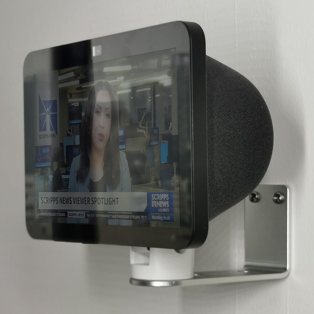 Wall Mount Stand Made for All-New Echo Show 8 (3rd Gen, 2023 Release) | Echo Show 8 (2nd Gen, 2021 Release) | Echo Show 8, Tilt + Swivel Stand Silver ES033-02 UK