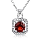 Birthstone Necklace Halo Diamond Square Pendant Jewelry Valentine's Days for Women Love Necklace