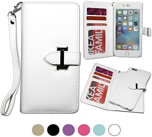 iPhone 6/6S Plus Wallet Case with Magnetic Detachable Slim Case and Back Zipper Pocket for Changes&amp;Removable Wristlet, Made with Premium Faux Leather in White-By Weforever