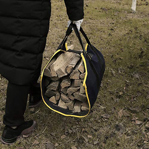 IKEPOD Canvas Firewood Log Carrier - Fire Wood Tote Bag Storage, Fireplace Wood Stove Accessories, Durable Large Holder for Camping, Design with Leather Handle