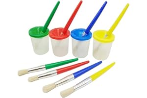 Assorted Colored Paint Cups Brushes Paint Color Mixing Cup Spill-Proof Graffiti DIY Painting Brushes Cups 8PCS, for Kids