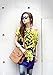 Women Loose Fit Batwing Sleeve Flower Print Long Blouse Top Yellow Medium
