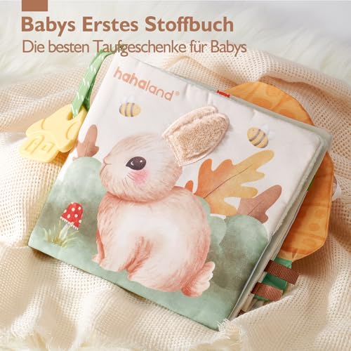 hahaland Baby Toy from 0 3 6 Months Fabric Book, Interactive Baby Books with Mirror Rattle, Feel Book Crinkle Book Baby Toy 6 Months, Newborn Baby Gift for Baby Toy 0-6 Months