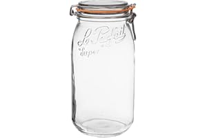 Le Parfait Super Jar, Canning Jar, 3L French Glass Canning Jar w/Round Body, Glass Jar With Airtight Lid, Canning Jars Wide Mouth, Glass Jar With Lid, Clear Jars, Clear Glass Jars (96oz/3 Quarts,1 pk)