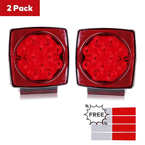 BougeRV 1 Pair Submersible Square Red White LED Stop Turn Tail License Brake Trailer Light kit Sealed 12V for Camper Truck RV Boat Snowmobile