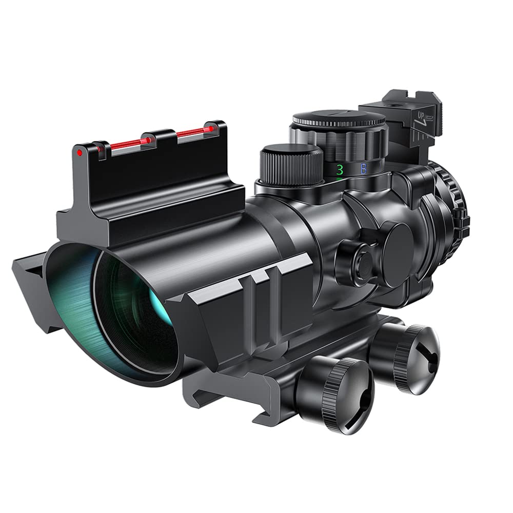 Paike Rifle Scope 4x32 with Red & Green &Blue Illuminated Reticle with Top Fiber Red Dot Sight