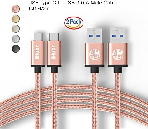 iHubr, SPECIAL SET – 2 PACK – 6.6 Ft (2M) Length, USB C Cable to USB 3.0, Nylon Braided Cable, Metal Housing, for New Macbook, Samsung Galaxy S8/S8+, Nexus 6P/5X and Other Type-C Devices
