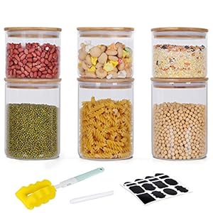 GoMaihe 800 ML + 1400 ML Voorraadpotten set van 6, Voorraaddozen Kruidenpotjes Luchtdichte Glazen Container Gemaakt van…