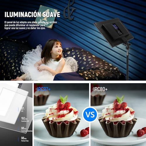 NEEWER 13" Panel Foco LED Video,Kit Iluminación Estudio con Trípode,20W Luz Relleno Bicolor Dimmable Key Light para Grabación Podcast Fotografía Streaming,CRI97+ 2400lux/0,5m 29,6Wh Batería,NL-192AI