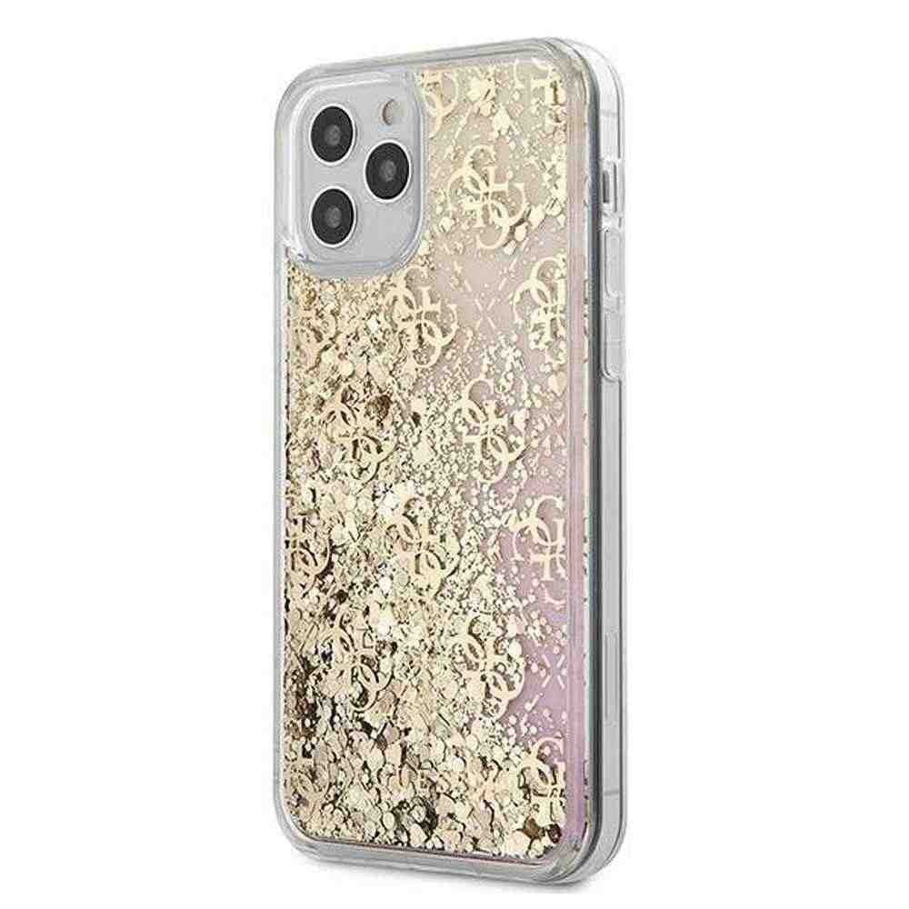 Guess GUHCP12SLG4GGPIGO Gradient Liquid Glitter 4G Case for iPhone 12 Mini 5.4 Inches Golden
