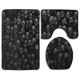 HOMESTORES Black Skull Head Bathroom 3-Piece Mat Sets Pedestal Mat + Lid Toilet Cover + Bath Mat Doormat Non-slip Rug