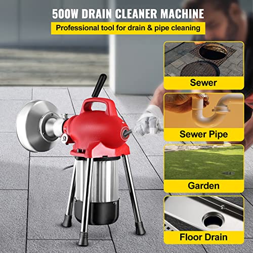 Mophorn Drain Cleaner Machine, 500W 3 Cables, Electric Drain Auger For
