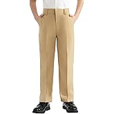 QBK Boys Flat Front Dress Pants Uniform Pants Adjustable Waistband for Toddler to Youth with Pockets