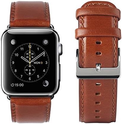 yearscase 42MM Retro Vintage Genuine Leather iWatch Strap Replacement Compatible Apple Watch Band Series 3 Series 2 Series 1 Nike+ Hermes&Edition - Reddish Brown