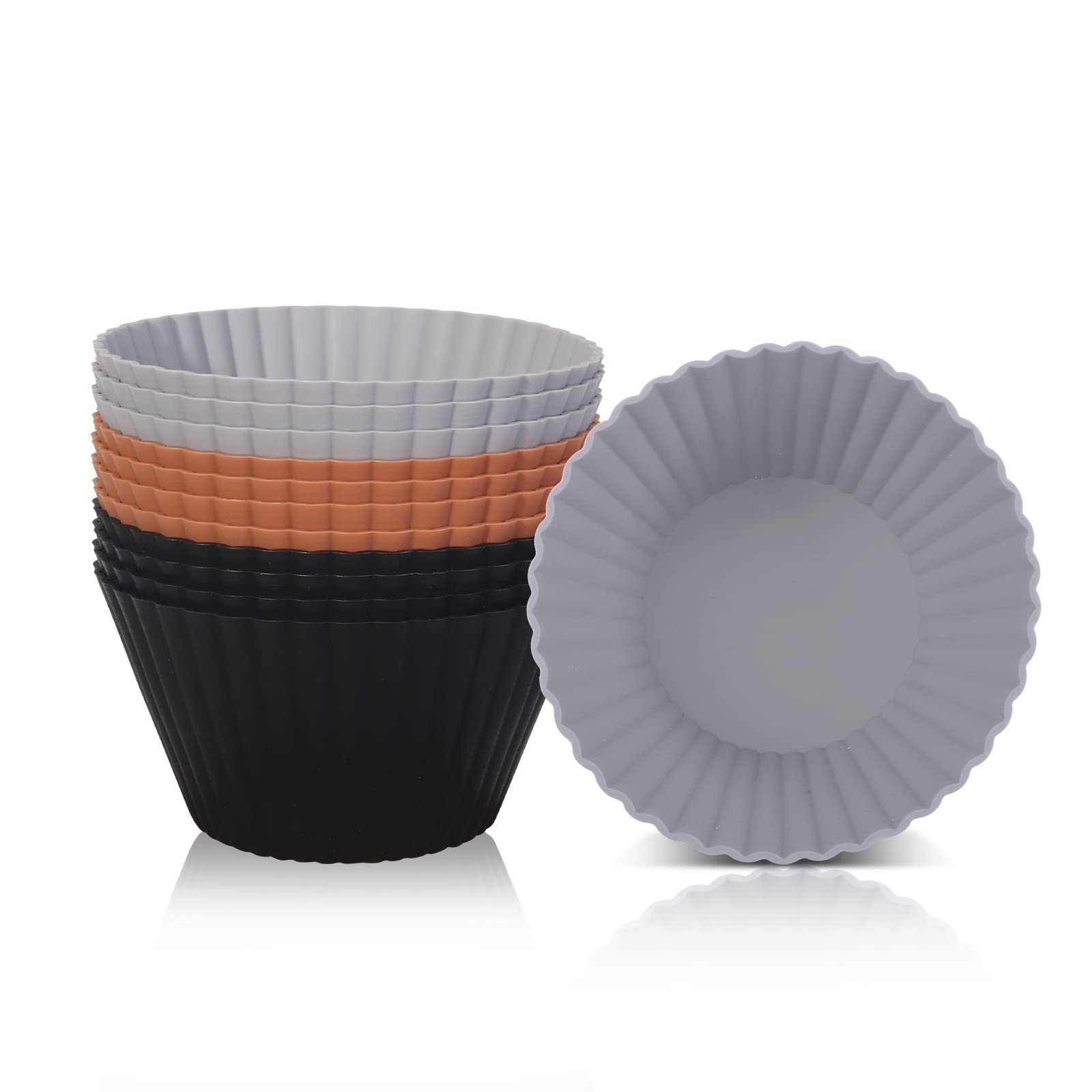 SUPER KITCHEN 9.2cm Jumbo Silicone Muffin Cupcake Cases, Giant Reusable Cake Moulds, Large Nonstick Baking Cups for Yorkshire Pudding Tray, Deep Cupcake Tin, Bun Pan, Air Fryer Liners Bakeware,12 Pack