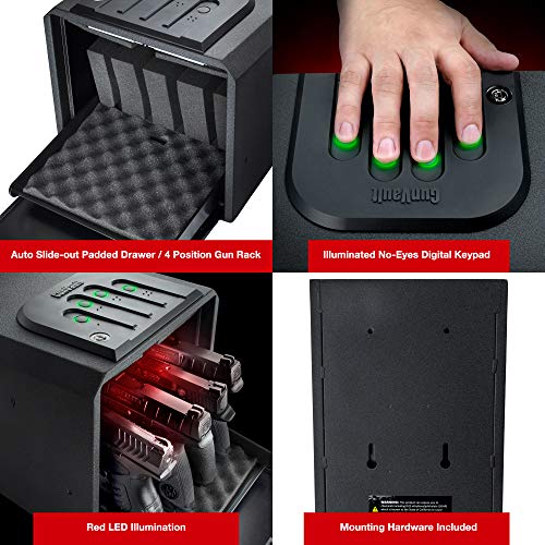 GunVault MultiVault Quick Access Large Gun Safe with Illuminated No-Eyes Digital Keypad, Auto Slide-Out Drawer and LED Illumination (4 Pistol Capacity) - Thumbnail 3