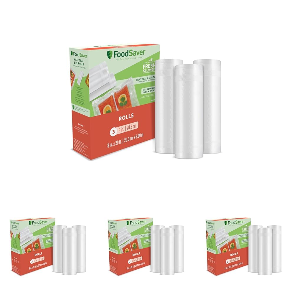 FoodSaver Custom Fit Airtight Food Storage and Sous Vide Vacuum Sealer Bags, 8 x 20', Perfect for Meal Prep and Sous Vide Cooking (Pack of 12) Image