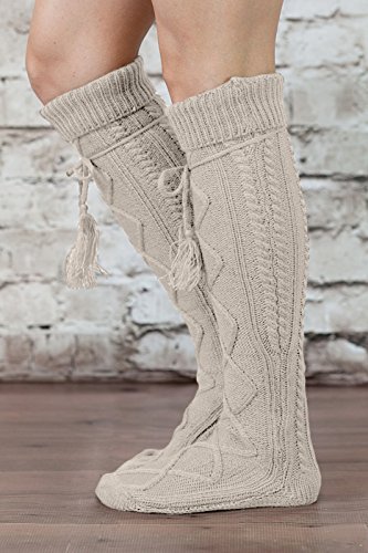 Tie Boot Socks Women's Tall Alpine Boutique Socks Brand by Modern Boho Oatmeal - Thumbnail 4