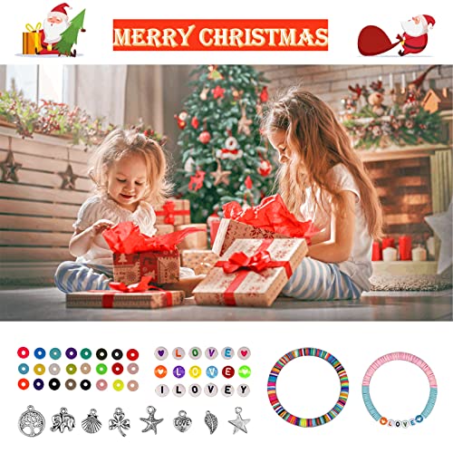 DRCUROTS 6000pcs Clay Beads for Bracelets Making 24 Colors 6mm Polymer Clay Beads with Letter Beads Pendant Charms Kit Heishi Beads for Jewelry Making Women Girls Birthday Christmas Gifts