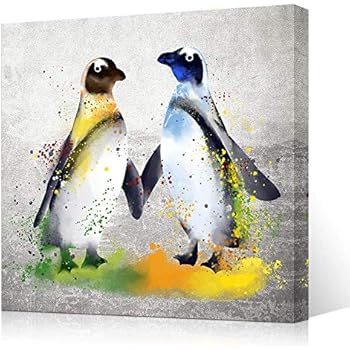 VVOVV Wall Decor Penguin Artwork Animal Canvas Wall Art Framed Canvas Painting Office Living Room Nursery Wall Decor Giclee Print Gallery Wrap Ready to Hang 24x24inch