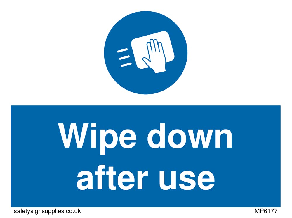 Pack of five - Wipe down after use Sign - 100x75mm - A7L
