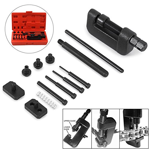 Motorcyle Chain Cutter / Rivet Tool - Chain Breaker and Riveting Set for Atv and Bike , 13 Piece Riveter Set with Carrying Case