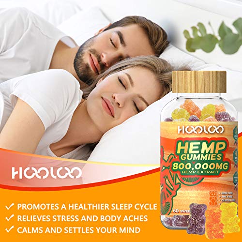 2 Pack Hemp Gummies, HOOLOO 800,000MG Vegan Fruity Hemp Gummy Bears for Relaxing, Sleep Better, Reduce Stress Anxiety, Natural Hemp Extract Gummies, Made in USA