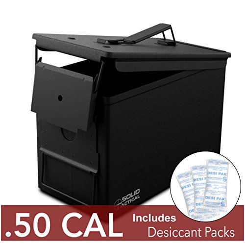 Solid Tactical New 50 Cal Metal Ammo Can - Military & Army M2A1 Steel Waterproof Ammunition Box for Long Term Storage in Black