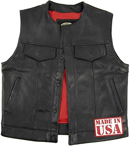 Legendary USA Men's Brotherhood Leather Motorcycle Vest with Gun Pockets -Black-48