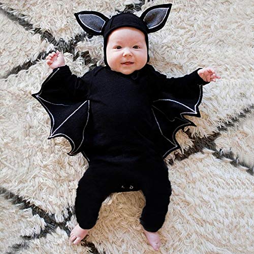 Pongfunsy Baby Girl Boy Clothes Black Bat Costume Cloak Romper with Hat Outfit Halloween Cosplay Costume