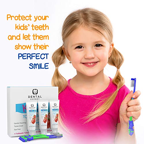 Dental Expert 4 Pack Kids Toothpaste 4.6oz [FluorideFree] Strawberry