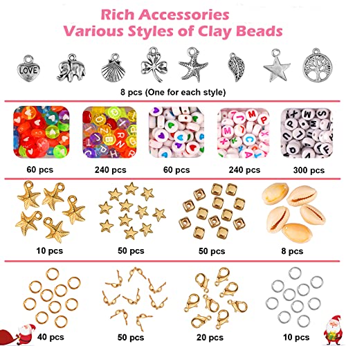 DRCUROTS 6000pcs Clay Beads for Bracelets Making 24 Colors 6mm Polymer Clay Beads with Letter Beads Pendant Charms Kit Heishi Beads for Jewelry Making Women Girls Birthday Christmas Gifts